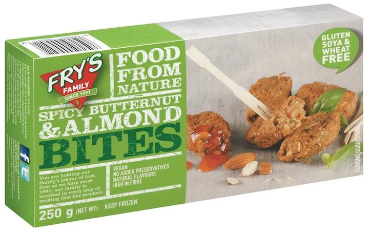 Fry's Family meat-free spicy butternut & almond bites; bite-sized treats bursting with flavour!
