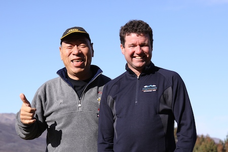Reigning Race to the Sky Champion 'Monster' Tajima and Highlands general manager Mike Sentch.