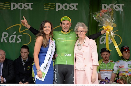 With the points leader's green jersey in the An Post RAS Tour of Ireland. Credit: Paul Mohan Sportsfile.