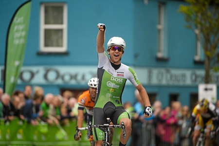 New Zealand track star Aaron Gate, who rides for the An Post Chain Reaction continental team, celebrates his win in the An Post RAS Tour of Ireland.  Credit: Credit: Paul Mohan Sportsfile.