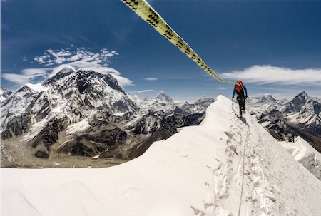 Experienced mountaineer Mike Madden descending from Lobuche on Mt Everest 2014 expedition.  Credit: Renan Ozturk.