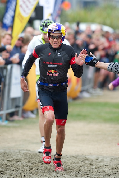 Red Bull athlete BRADEN CURRIE, of Wanaka, savours his third consecutive Speights Coast to Coast win.  Credit: marathon-photos.com.