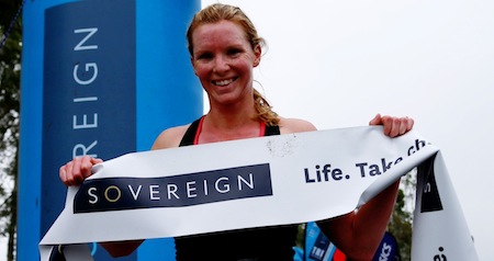 Rebecca Elliott wins the women's race. Credit: Sovereign Tri Series/Kevin Clarke  
