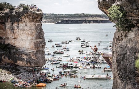 Cesilie Carlton in action; Red Bull Cliff Diving World Series 2014 Texas.