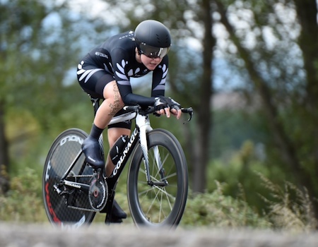 Linda Villumsen in action in the time trial at the UCI Road World Championships in Ponferrada, Spain today. Credit: Graham Watson.