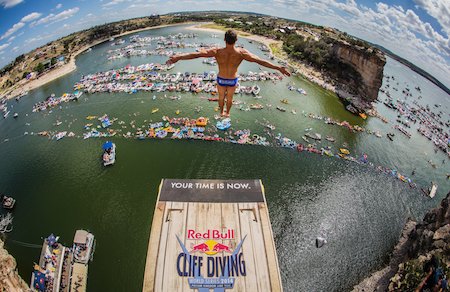 Michael Navratil in action; Red Bull Cliff Diving World Series 2014 Texas.