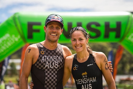  Two-time Olympian Courtney Atkinson and 2012 bronze medallist Erin Densham take to the trails and win the Oceania Cross Triathlon Championship in the Snowies.  Daniel Simms.  