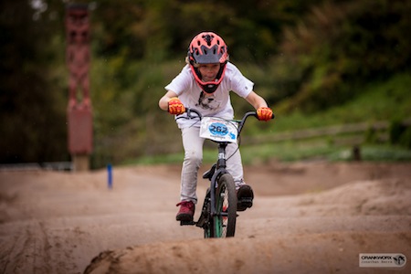 Kids loved the Crankworx Rotorua Pump Track Skills Session and Race at Skyline Gravity Park. Credit: Jonathan Herre.
