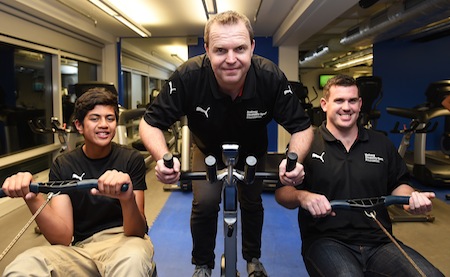 Joseph Sullivan and his team members; 13 year old Sebastian Filipe from Auckland who is a leg amputee and has received wheelchair basketball lessons from the Halberg Disability Sport Foundation and Grant McCabe from the Halberg Disability Sport Foundation.