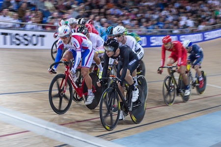 Aaron Gate in action in the omnium at the UCI Track Cycling World Championships. Credit: Guy Swarbrick/Cycling New Zealand.