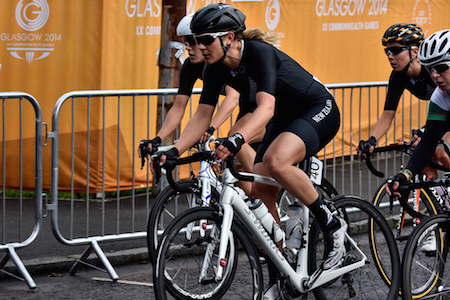 Jaime Nielsen in the women's road race at the Commonwealth Games in Glasgow. Credit: Guy Swarbrick.