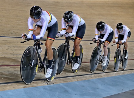 Rushlee Buchanan leads the Waikato Bay of Plenty combination to top qualifying spot in the women's team pursuit at the Avantidrome in Cambridge.